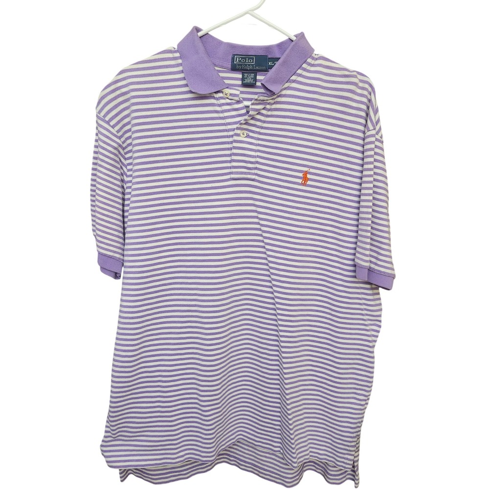 Polo Ralph Lauren Mens XL Purple White Striped Golf Cotton Polo Shirt 90's Y2K - Picture 5 of 9